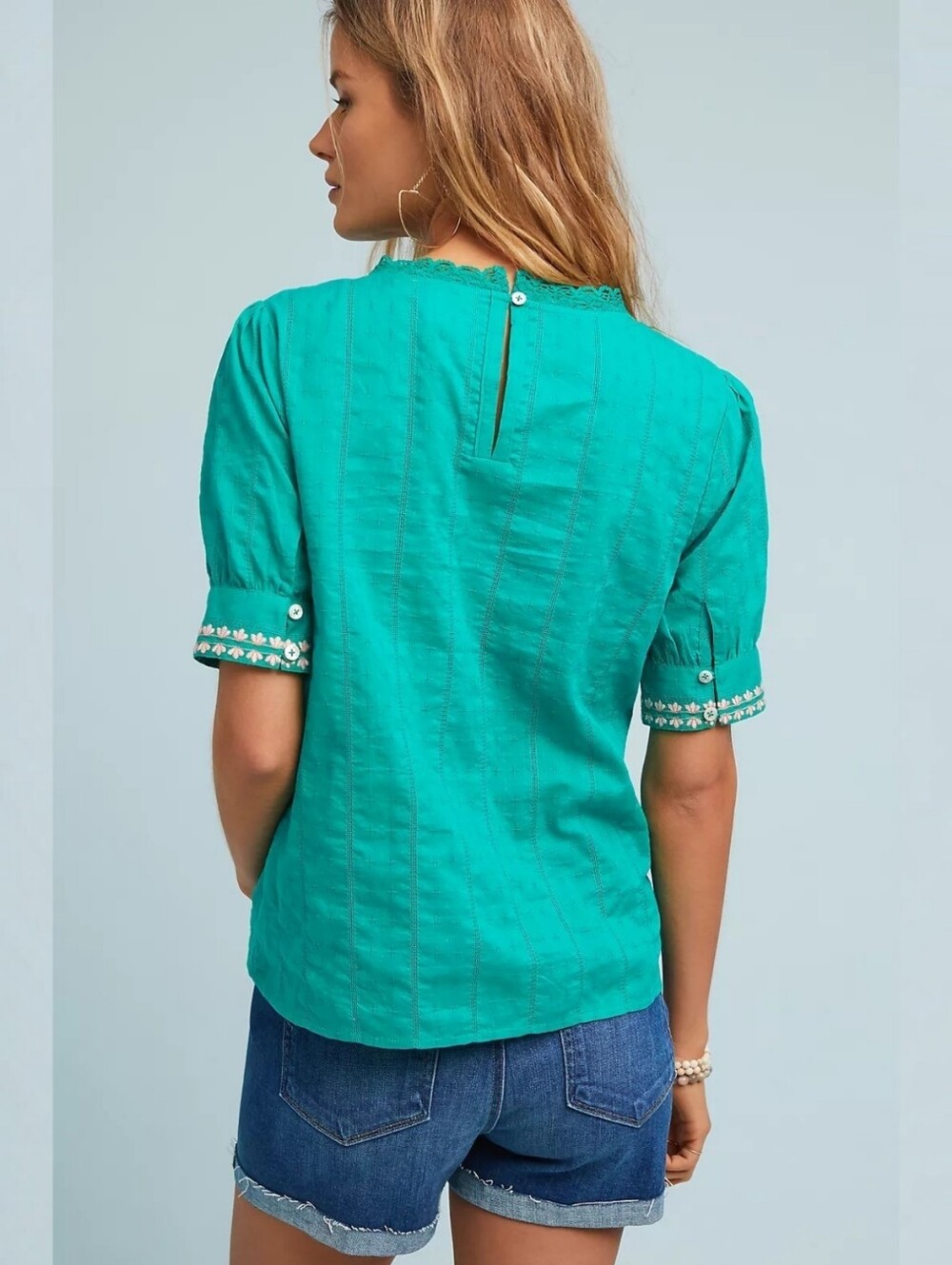 Maeve Green Perennia Floral Enbroidered Blouse, 12, Boho Vintage-Inspired - Picture 2 of 11